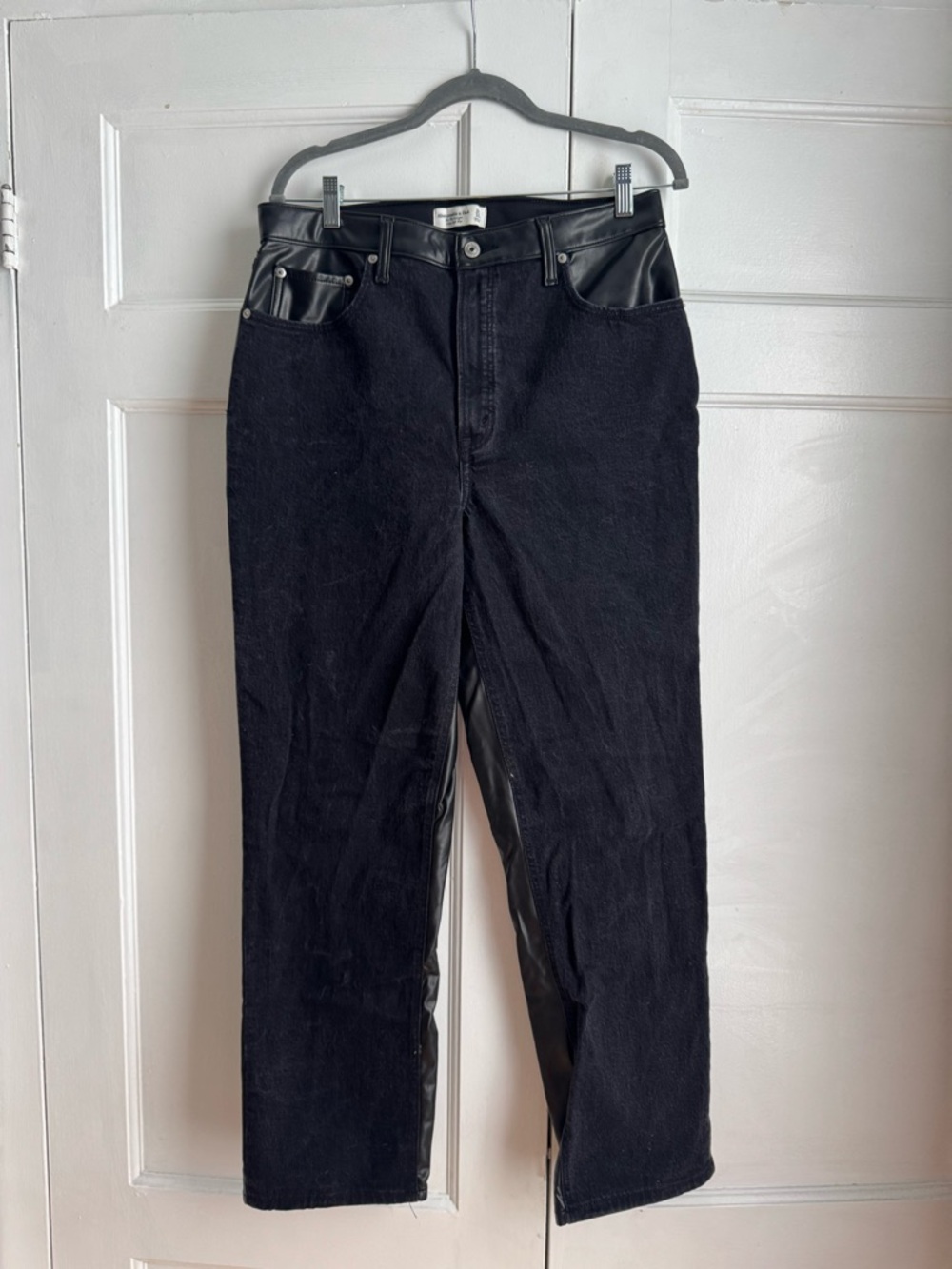 Abercrombie & Fitch Black Straight Jeans with Faux Leather back